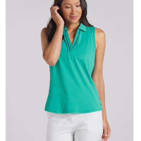 Puma Women's Sparkling Green CloudSpun Piped Sleeveless Golf Polo Size S - Picture 1 of 6